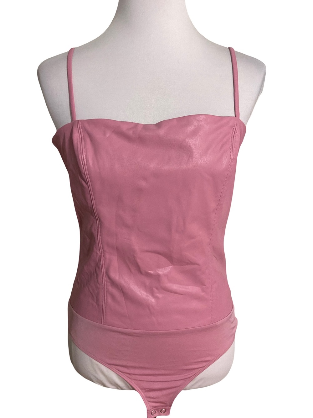 Express Pink Faux Leather Spaghetti Strap Bodysuit